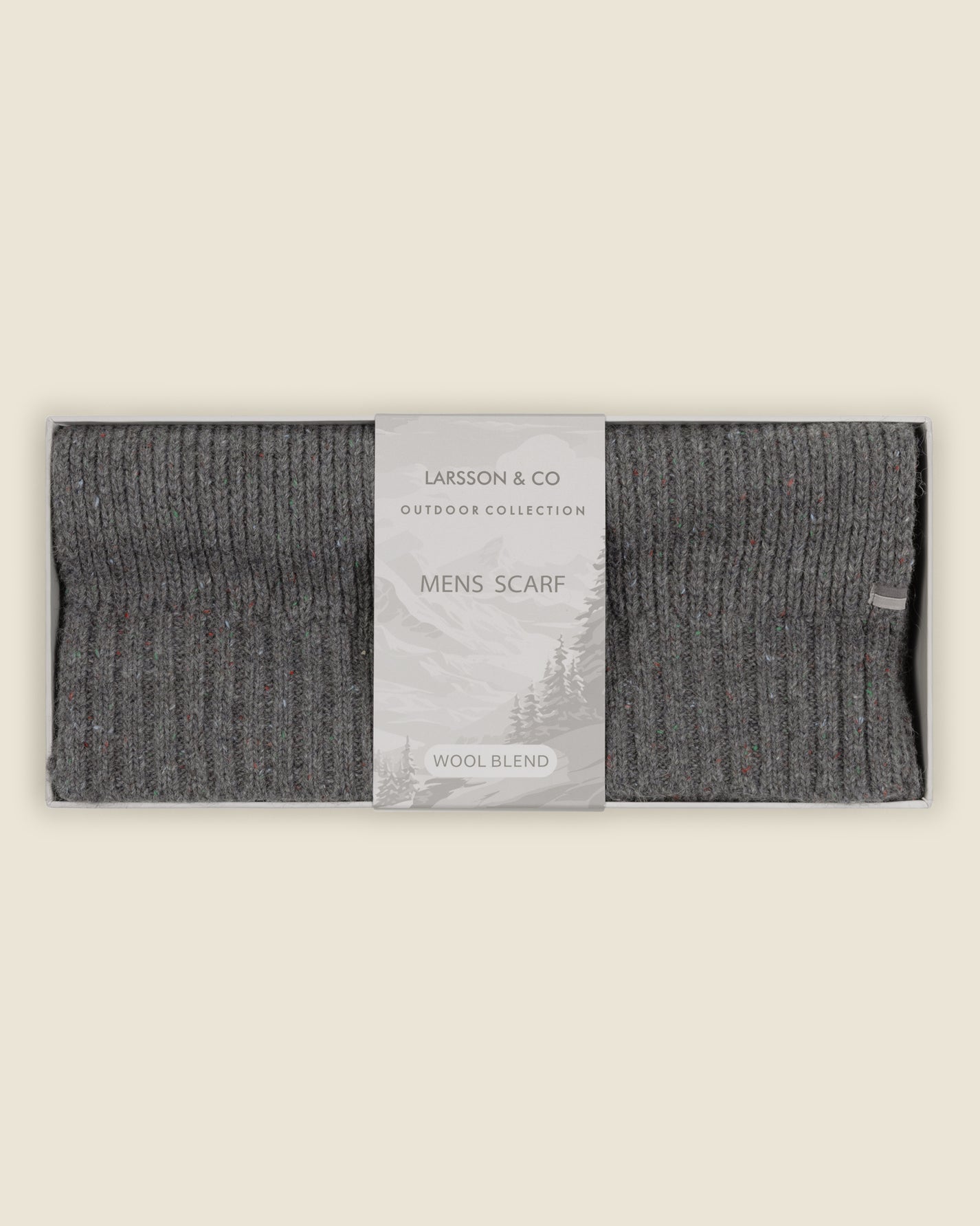 Larsson &amp; Co Men’s Virrat Grey Melange Nep Wool Blend Boxed Scarf