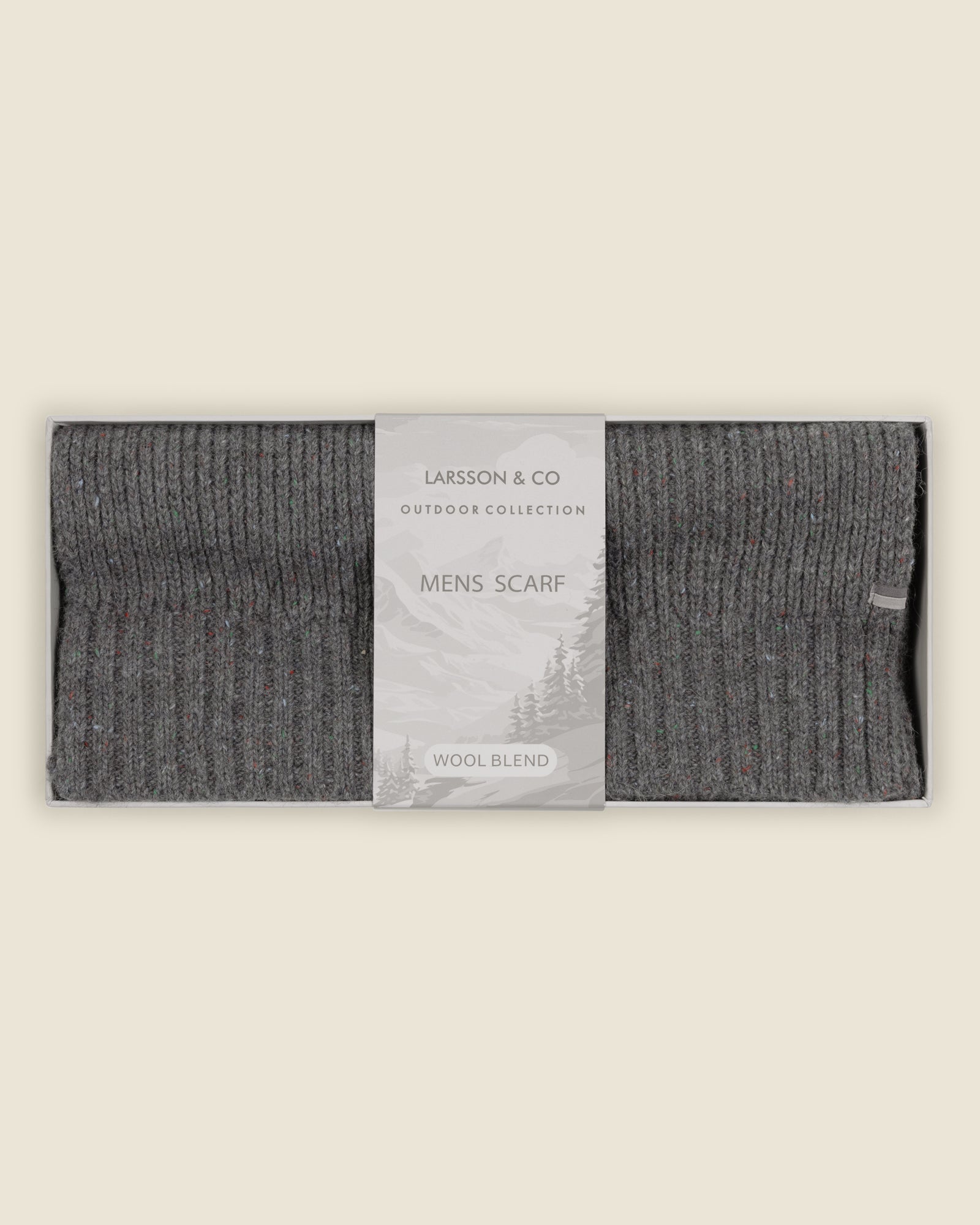 Larsson &amp; Co Men’s Virrat Grey Melange Nep Wool Blend Boxed Scarf