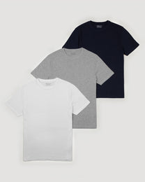 Navy, Grey &amp; White 3 Pack Short Sleeve T-Shirts