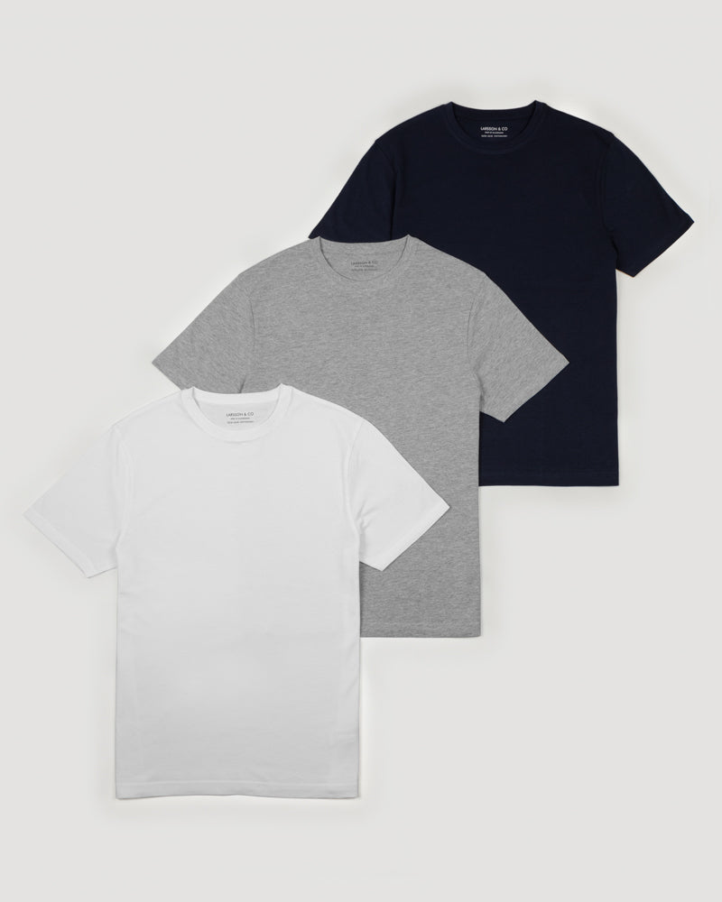 Navy, Grey &amp; White 3 Pack Short Sleeve T-Shirts