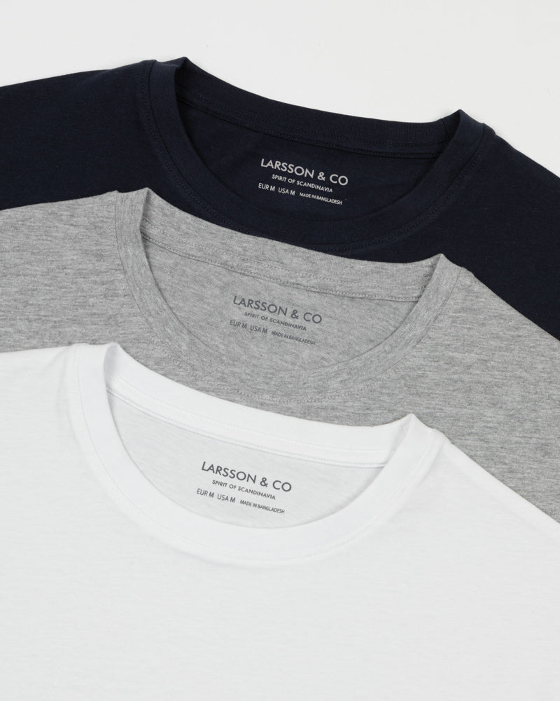 Navy, Grey &amp; White 3 Pack Short Sleeve T-Shirts