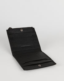 Embossed Bi-Fold Leather Wallet With Zip Pocket