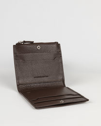 Embossed Bi-Fold Leather Wallet With Zip Pocket