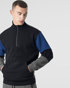 Navy Contrast Panelled ¼ Zip Sweatshirt